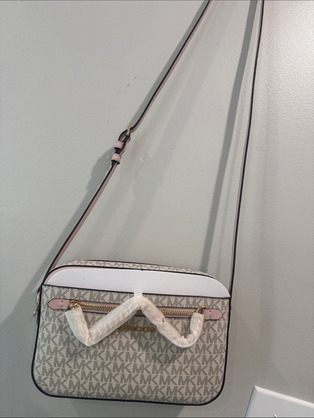 Michael Kors Beige and Pale Pink Logo Crossbody